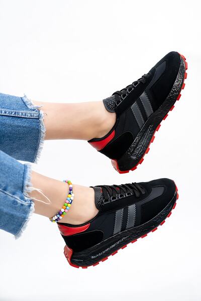 Shupe Kadın Günlük Siyah Kırmızı Spor Ayakkabı Sneaker