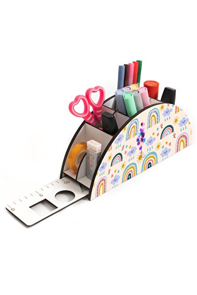 Notpa Wooden Vip Ballooned Ruled Desktop Pen Holder Box For Kids Organizer Vip40