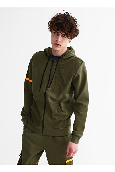 LİMON COMPANY Limon Kapüşon Yaka Düz Haki Erkek Sweatmont Soso