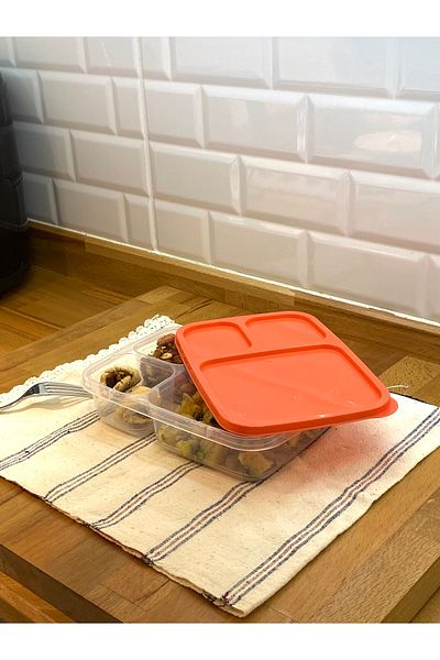 ECO KİTCHEN 1.20 Lt. Rectangular 3 Compartment Storage Container Orange