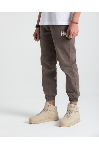RUBYSTARS Mink Elastic Leg Gabardine Pocket Embroidery Detail Jogger Pants