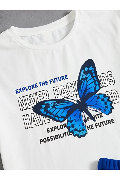 LePold Λευκό/μπλε Σετ σορτς τσέπης για κορίτσια/αγόρια με στάμπα πεταλούδας