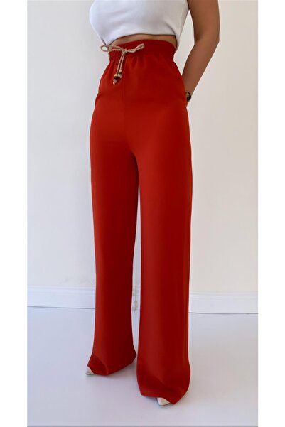 SEDA FİDAN Ayrobin Keten Rahat Pantolon Kiremit