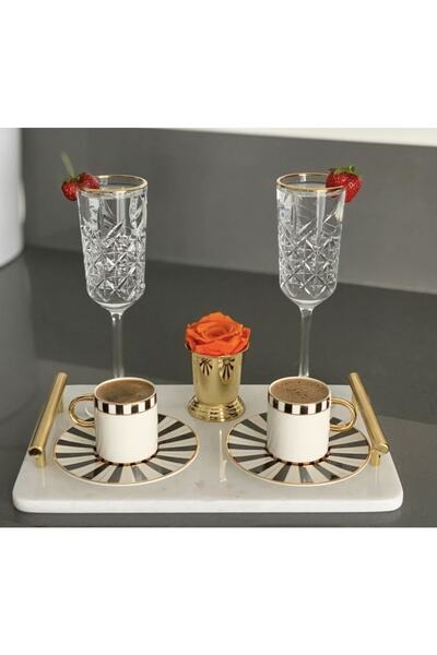 MIARIK DESIGN & DEKORASYON Dekoratıf Beyaz Mermer Dıkdortgen Sunum Nısan Teps...