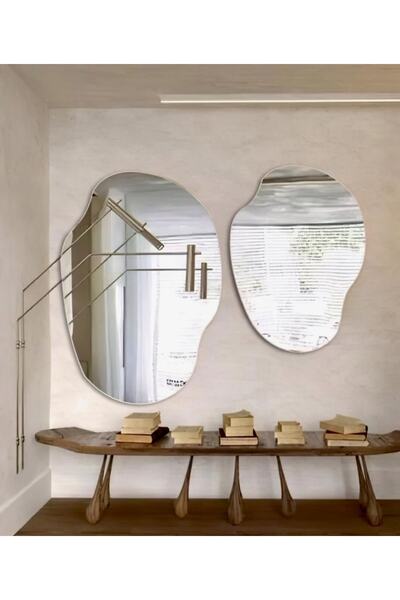 FNC CONCEPT Asimetrik Dekoratif Ikili Duvar Konsol Ayna Seti 110x70cm Ve 90x65cm