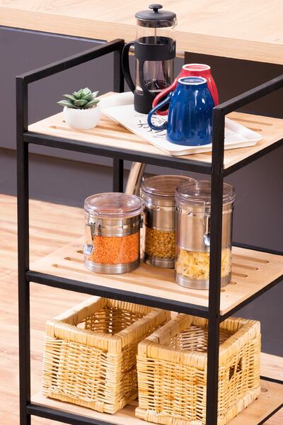 Mudesa 3 Raflı Dekoratif Ayakkabılık Raf Metal Ahşap Çok Amaçlı Açık Dolap Modern Banyo Mutfak Oda Rafı