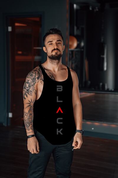 Freeyez Black Gym Fitness Tank Top Sporcu Atleti