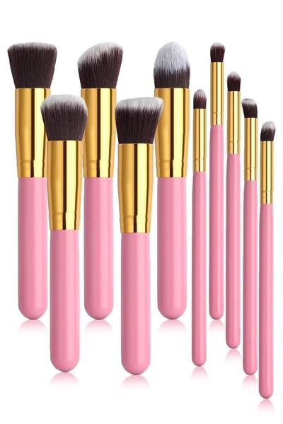 İzla Set de 10 pensule de machiaj de culoare roz