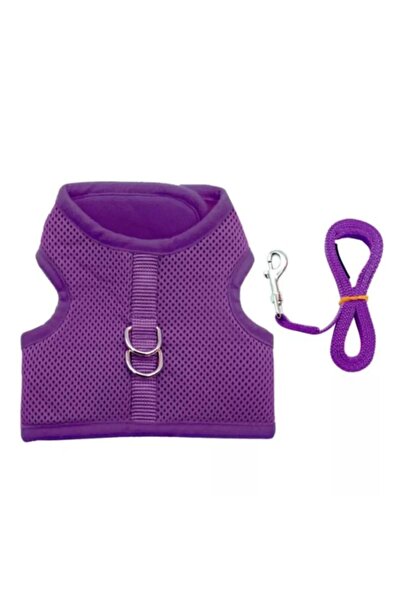 DUDAKTAN KALBE File Yeni Nesil Nefes Alabilen Kedi Göğüs Tasma Tutma Kayışı 2'li Set Mor