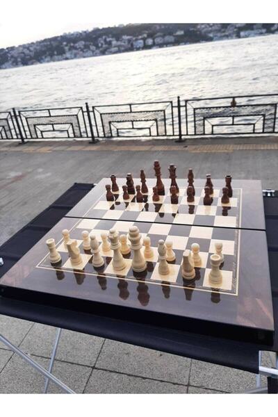 megame Kişiye Özel Ahşap Satranç Tavla Seti, Ahşap Figürlü Satranç Takımı, Ik...