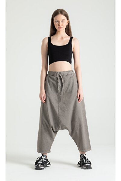 RUBYSTARS Vizon Keten Görünümlü Beli Lastikli Önden Bağlamalı Sahte Tek Cep D...