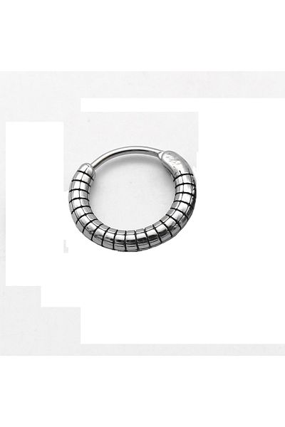Viking Classic Striped Thin Design Hoop Snap 316l Steel Men's Earrings