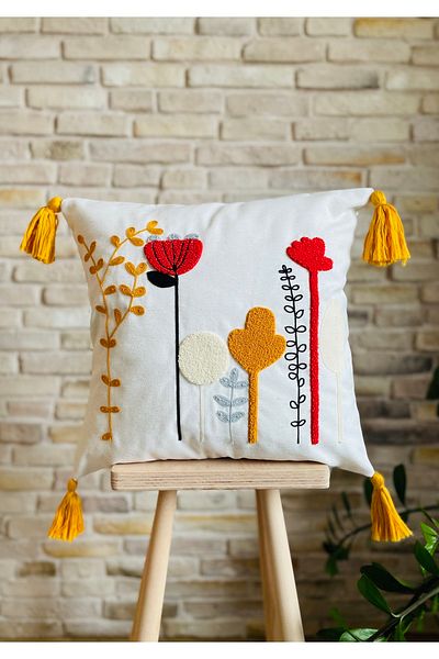 SWITA Husă de pernă cu design brodat cu un singur pumn decorativ