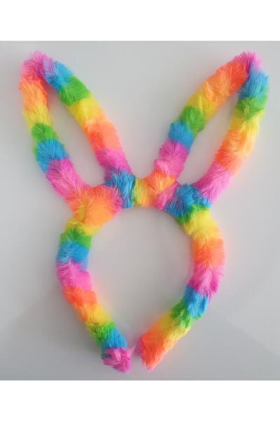MAGRİB Pink Blue Green Yellow and Orange Color Rainbow Rabbit Eared Girl's Crown