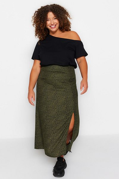 Khaki skirt curve cheap