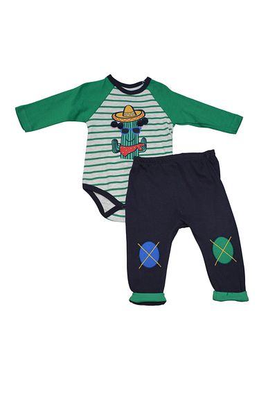 Necix's 2-Piece Green Cactus Set 3-6 Months Baby Outfit Pompom Cactus Baby Set 100% Cotton Set