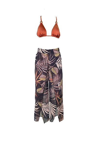 Bolder Lily Schwarze geschlitzte Strandhose mit Leo-Blattmuster