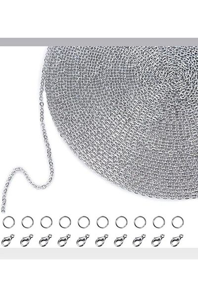 yiğit aksesuar 10 Meters No Darkening Necklace Bracelet Chain Making Set Jewelry Making Set Chain Clip Ring Set