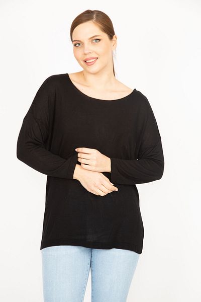 Şans Women's Black Plus Size Knitwear Blouse 65n35861