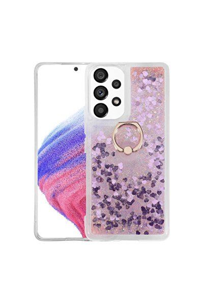 ZM STORE Samsung Galaxy A73 Kılıf Renkli Simli Sıvılı Yüzük Standlı Kapak