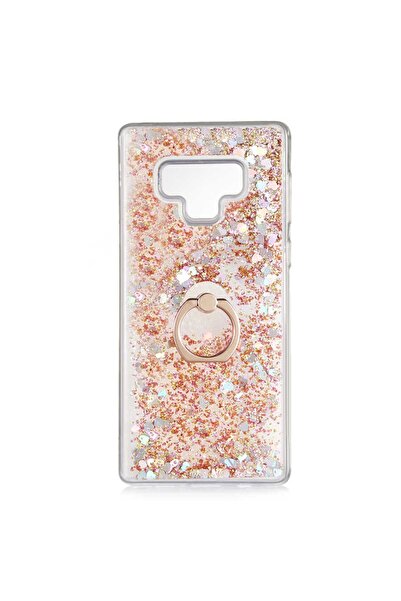 ZM STORE Samsung Galaxy Note 9 Kılıf Renkli Simli Sıvılı Yüzük Standlı Kapak