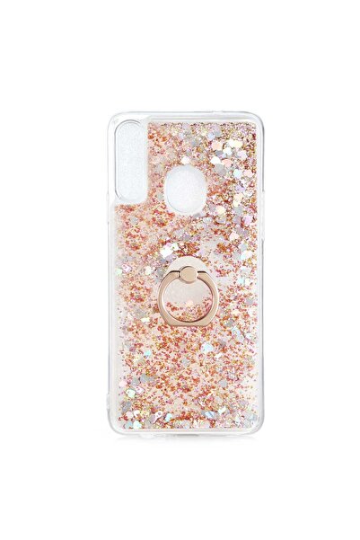 ZM STORE Samsung Galaxy A20s Kılıf Renkli Simli Sıvılı Yüzük Standlı Kapak