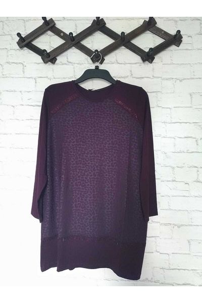 anne moda ankara Plum Color Spring Glittering Large Size Lycra Cotton Stylish Tunic