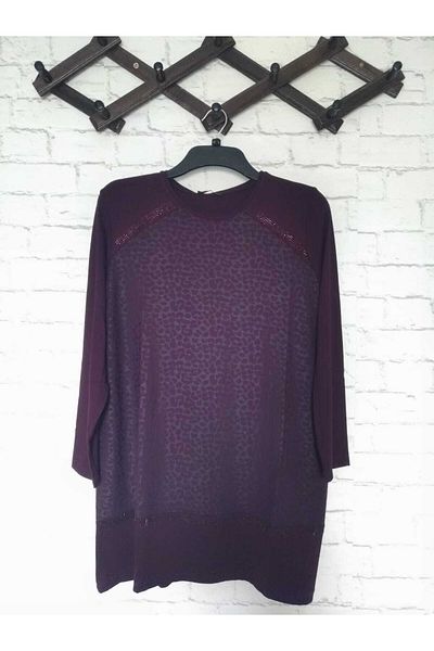 anne moda ankara Plum Color Spring Glittering Large Size Lycra Cotton Stylish Tunic