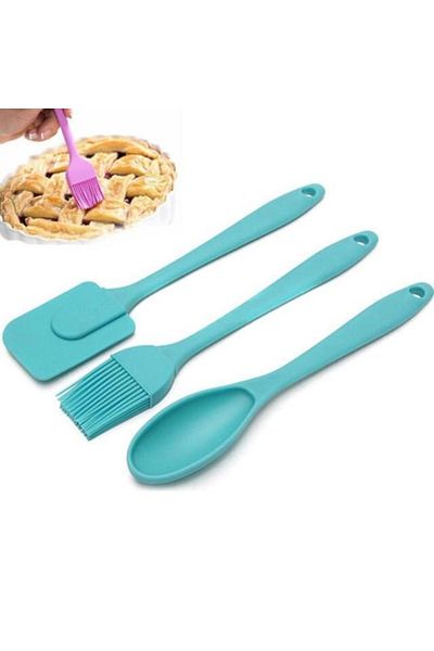 Hayal Sepeti 1 Silicone Spatula +1 Piece Silicone Egg Brush + 1 Piece Spoon 3-Piece Kitchen Set