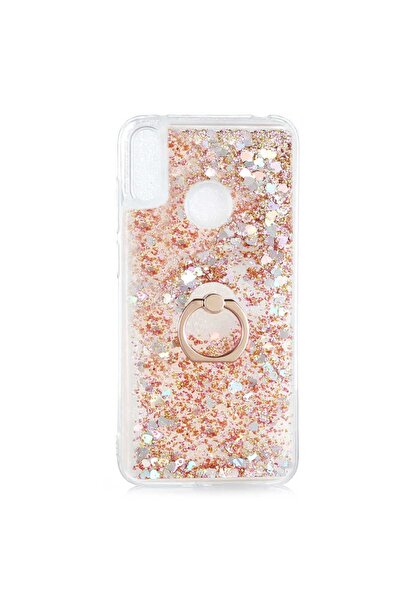 ZM STORE Huawei Y6 2019 Kılıf Renkli Simli Sıvılı Yüzük Standlı Kapak