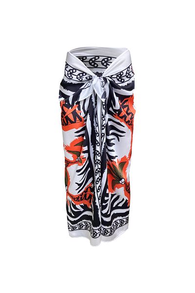 Bolder Elena Orange Palms Satin Pareo (Not Showing Underwear)