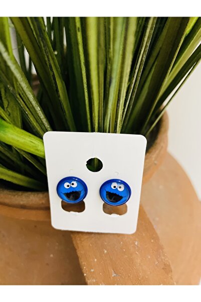 1PARÇAMAVİ Blue Cookie Monster Women's - Children's Earrings - Studded Earrings