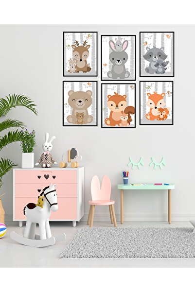 kutuTR Dekorize Mdf Tablo Seti 6 Parça 3 Mm - Hayvanlar Salon Oturma Yatak Od...