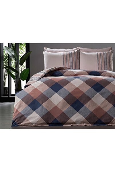 Doqu Home طقم غطاء لحاف قطن رانفورس كريو مزدوج - بني