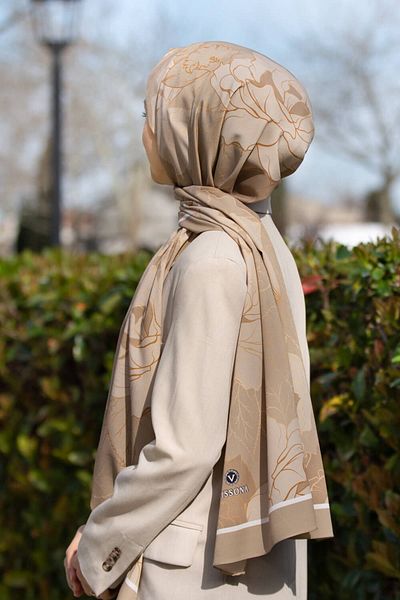 Vissona Γυναικείο σάλι πολυτελείας Medina Silk Beige-4