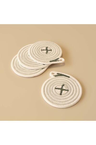 Bella Maison Burnia Pamuklu Dekoratif 4'lü Bardak Altlığı Yeşil (12 Cm)