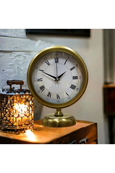 Bahat Eskitme Gold Metal Ofis Salon Otel Masa Saati 25*20 Cm Y7