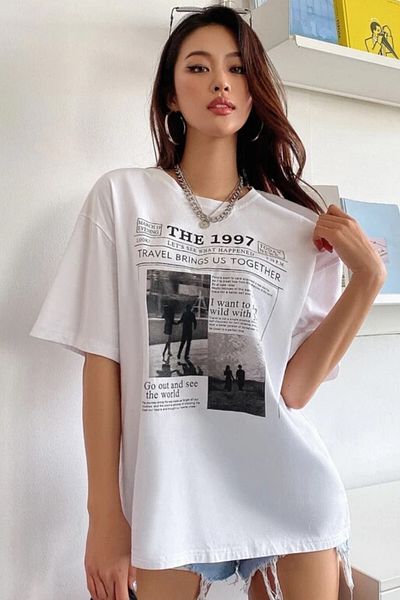 MODAGEN Tricou oversize cu imprimeu alb 1997 de damă