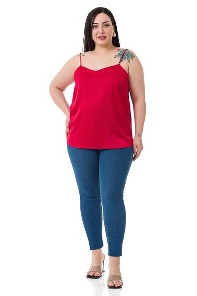 DISENTIS MODEST Plus Size Adjustable Thin Strap Satin Red Blouse