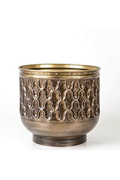 Herdekora Kabartma Desenli Metal Çiçeklik Saksı Kahverengi 25x23x25 Cm.