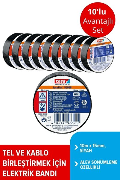 Tesa Elektrik Izolasyon Bandı Spvc, 10m X 15mm, Siyah Renk X10 Adet