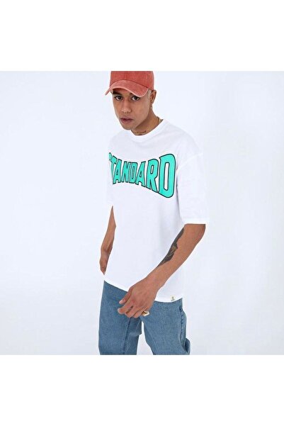 Benisengiydir Men's White Standard Printed Oversize Crew Neck Tshirt