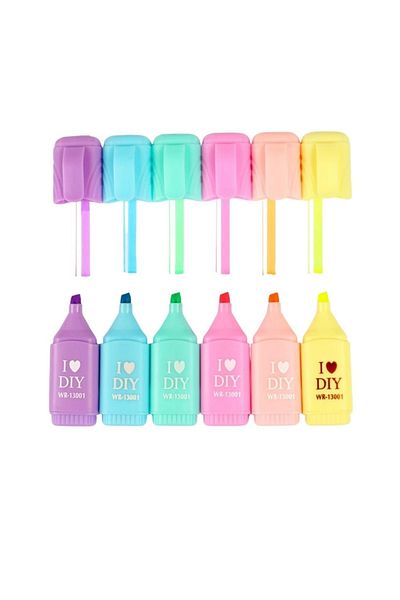 TOMBİ-X I Love Series 6-Piece Mini Highlighter Marking Pen Set with Lockable Bag Gift