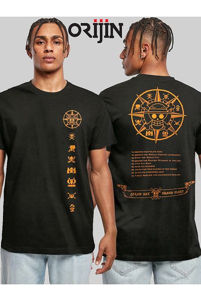 Orijin Tekstil One Piece Straw Hat Grand Fleet - Unisex Μαύρο T-Shirt