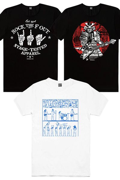 ROCKANDROLL تي شيرت Pharaoh Rock White، Samurai Solo، Rock Hands للرجال، مجموعة صديقة للبيئة مكونة من 3 قطع