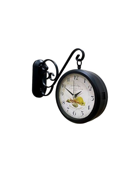 Bahat Çift Taraflı Siyah Metal Duvara Askılı Salon Otel Duvar Saati K3