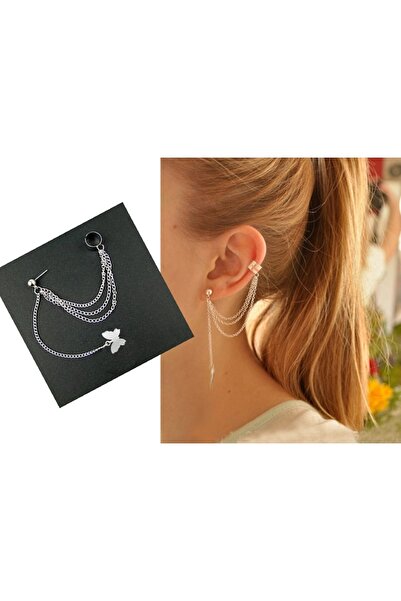 TakıConcept Kelebek Sallantılı Üstten Deliksiz Kıkırdak Küpe, Kadın Küpe