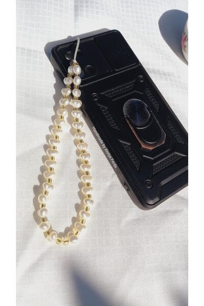 Atolye Ferda Pearl And Gold Transparent Design Phone Charm Phone Strap