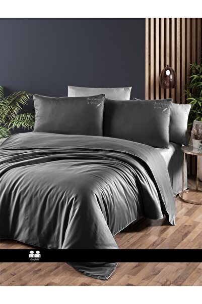 DENİZLİ ÇEYİZ مجموعة غطاء لحاف من الساتان الفاخر الداكن من First Choice بلون ...