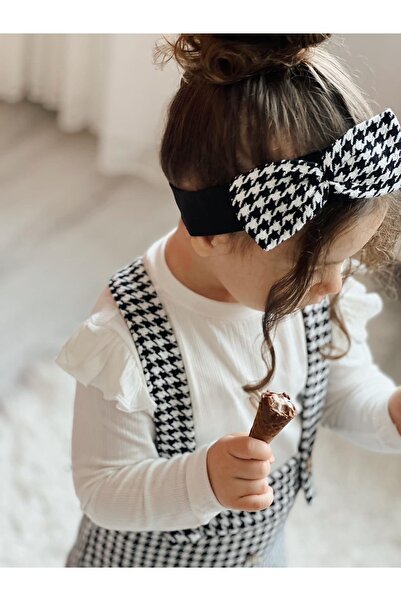 tunay moda Girl's Christmas Houndstooth Salopet, Bandana and Camisole Badi Combination